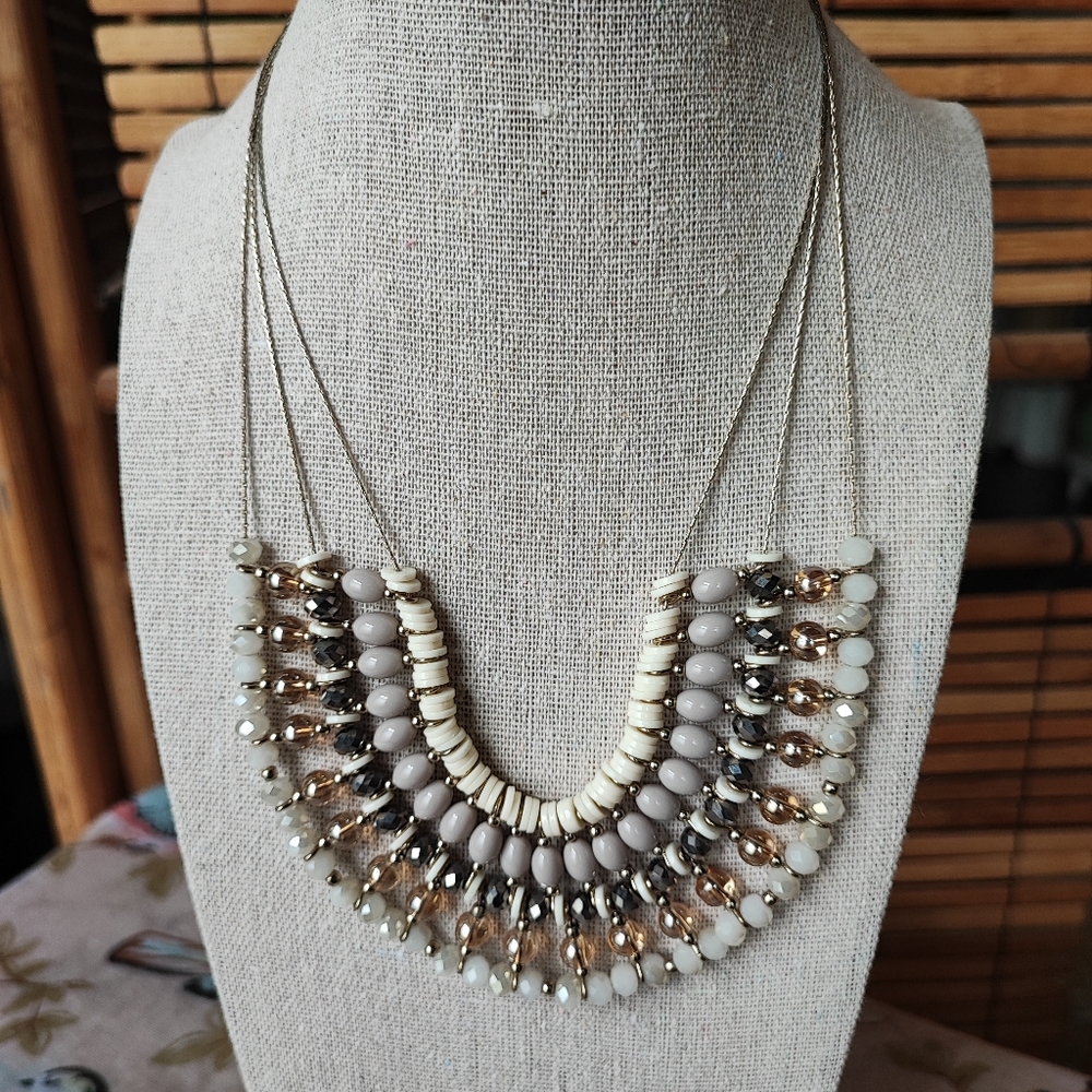 Loft Delicate Feminine Neutral Nude Lilac Lucite Glass Triple Chain Necklace